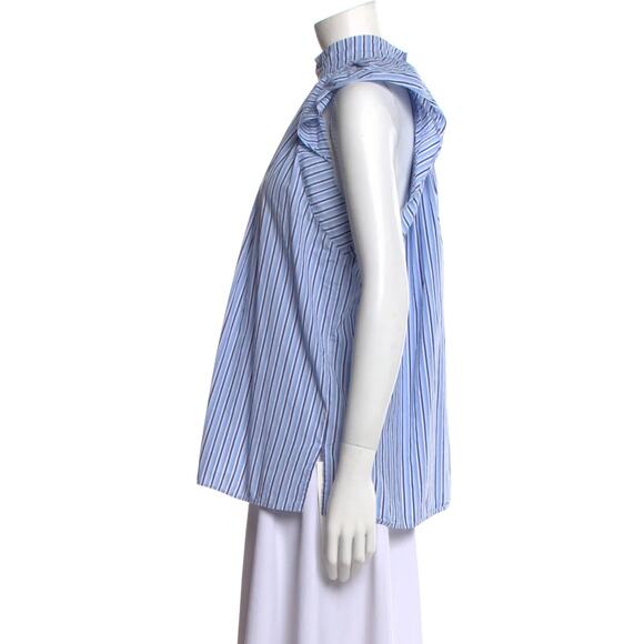 Victoria Beckham Striped Mock Neck Blouse size 4 summer ruffle sleeve - Picture 2 of 10